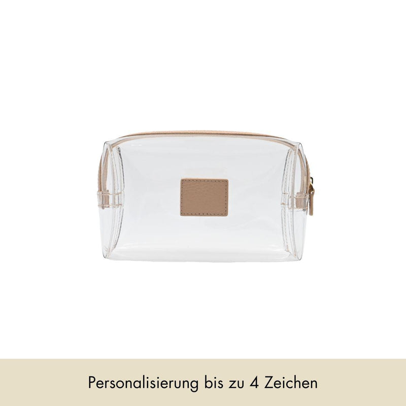 Kosmetiktasche Genarbtes Leder | Beige & Gold