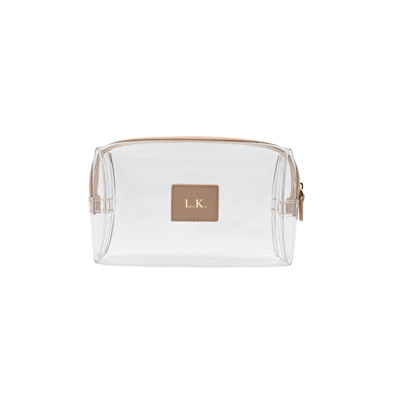 Kosmetiktasche Genarbtes Leder | Beige & Gold